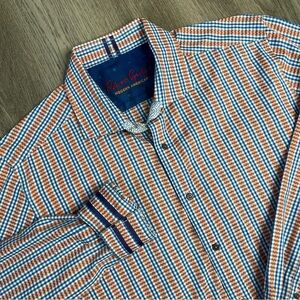 Robert Graham Modern American Shirt Long Sleeve Button Front Orange Blue Mens XL